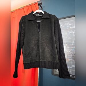 Chico's Black Knit and Leather Jacket